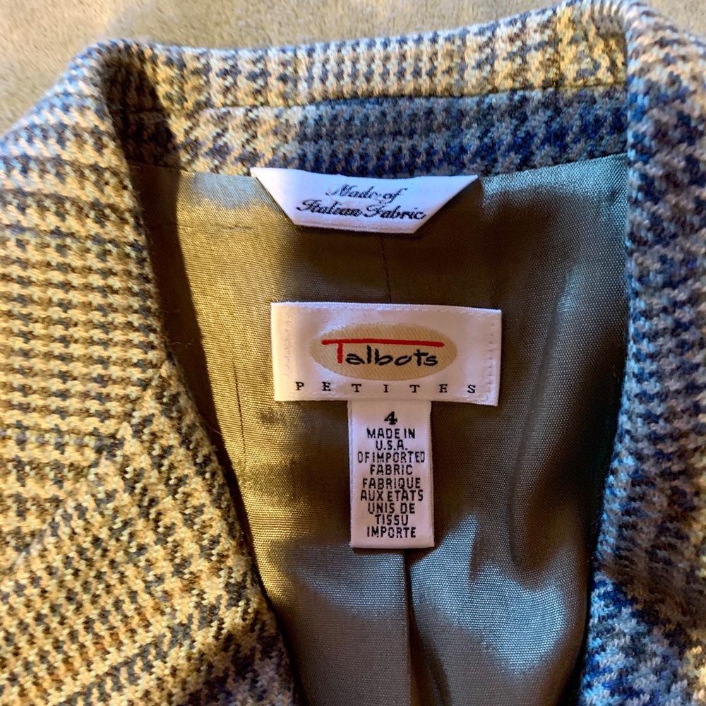Talbots olive plaid wool blazer size 4 - Picture 8 of 8